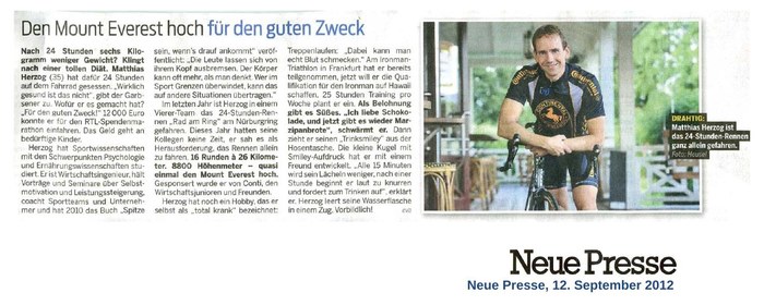 Neue Presse: Matthias Herzog bezwingt den Mount Everest für den guten Zweck