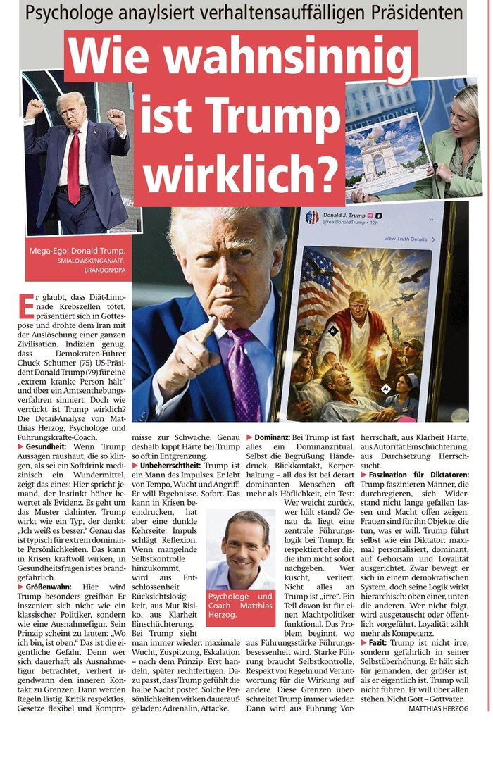 tz: Wie wahnsinnig ist Trump wirklich? – Detail-Analyse von Matthias Herzog, Psychologe und Führungskräfte-Coach