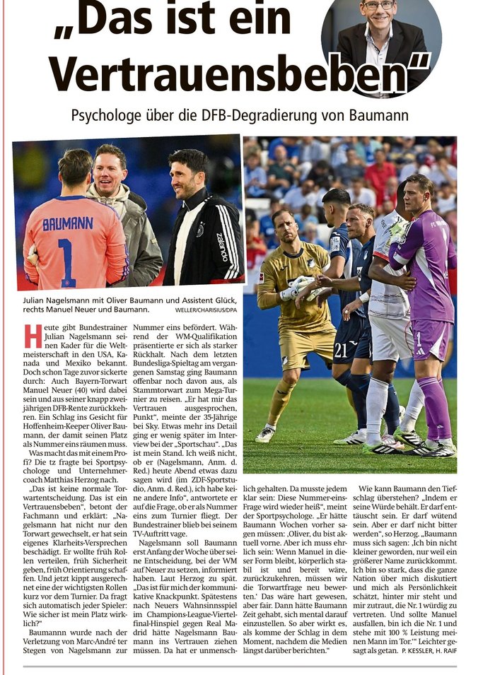 tz: Das ist ein Vertrauensbeben – Psychologe über die DFB-Degradierung von Baumann