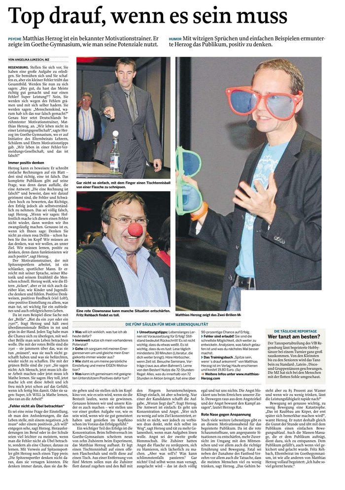 Mittelbayerische Zeitung: Top drauf, wenn es sein muss – Motivationstipps im Goethe-Gymnasium